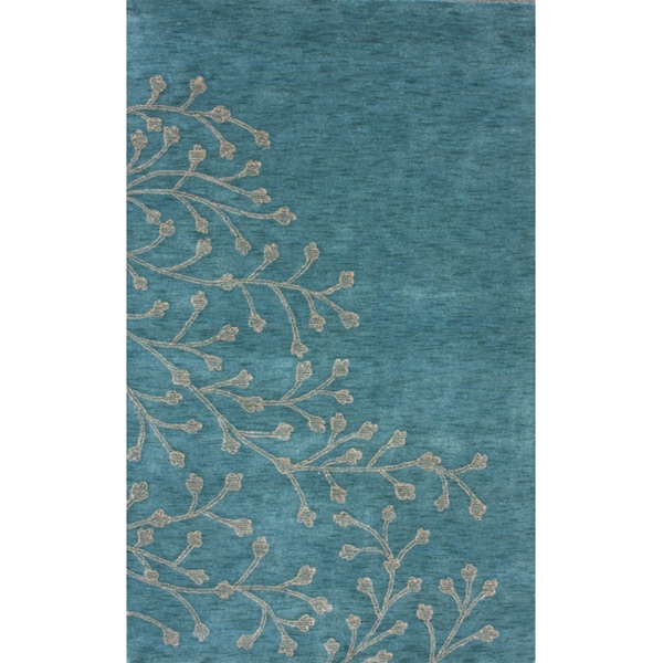 nuLOOM Handmade Floral Blue Wool Rug (76 x 96)