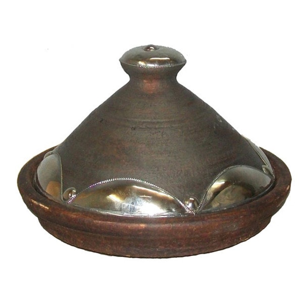 Natural Clay Tagine with Silver Trim (Morocco)