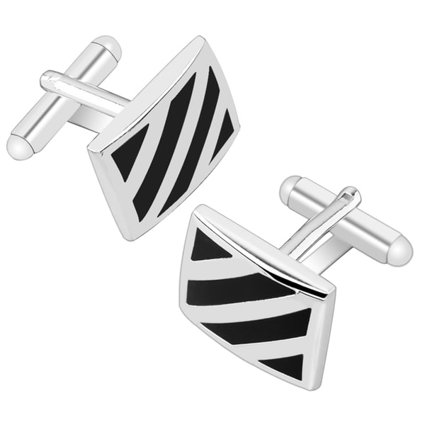 BasAcc Black/ Silver Diagonal Rectangle Cufflink BasAcc Cuff Links