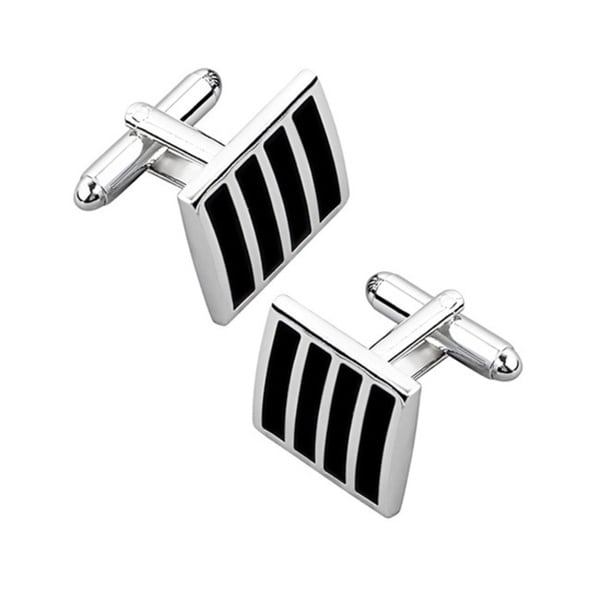 Zodaca Black/ Silver Square Striped Cufflinks