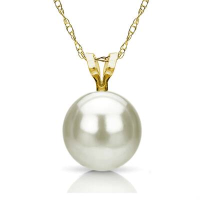 DaVonna 14k Yellow Gold 8-8.5mm White Freshwater Pearl Chain Pendant Necklace, 18"