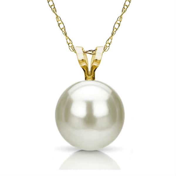 slide 1 of 4, DaVonna 14k Yellow Gold 8-8.5mm White Freshwater Pearl Chain Pendant Necklace, 18"