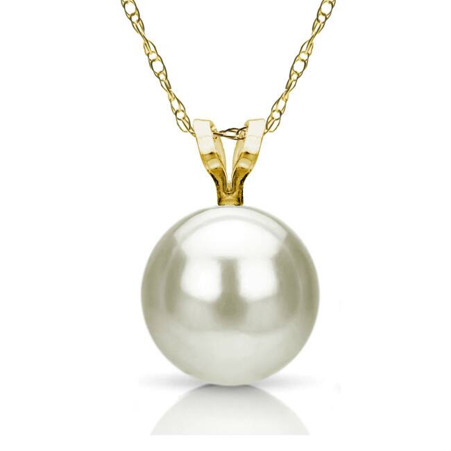 DaVonna 14k Yellow Gold 8-8.5mm White Freshwater Pearl Chain Pendant Necklace, 18"