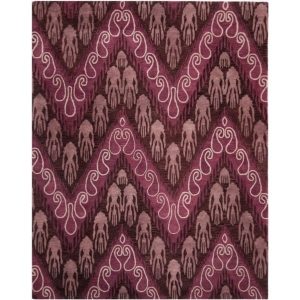 Safavieh Handmade Ikat Dark Brown/ Purple Wool Rug - 8' x 10'
