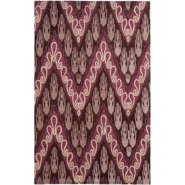 Safavieh Handmade Ikat Dark Brown/ Purple Wool Rug (4 x 6