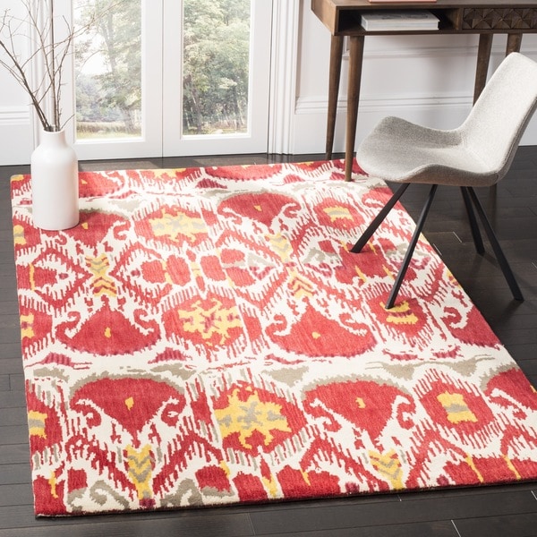 Safavieh Handmade Ikat Ivory/ Red Wool Rug - 8' x 10 ...