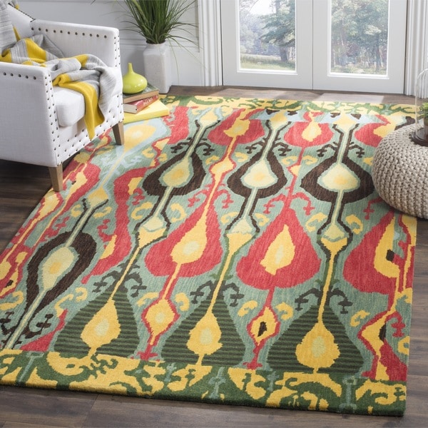 Safavieh Handmade Ikat Blue/ Green Wool Rug - 9' x 12'