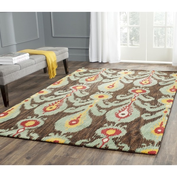 Safavieh Handmade Ikat Charcoal Grey/ Blue Wool Rug (6' x 9')