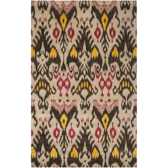 Handmade Ikat Beige/ Brown Wool Rug (8 X 10)