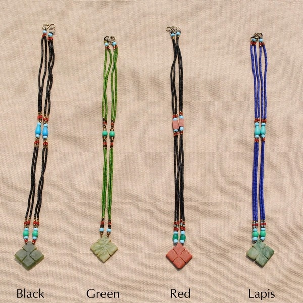 Handcrafted Tribal Beaded Diamond Pendant Necklace (Afghanistan) Necklaces