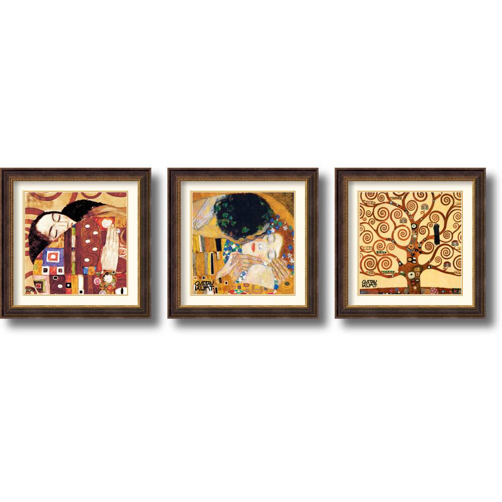 Gustav Klimt 'Fulfillment, Kiss and Tree of Life' Framed Art Print Set 29 x 29-inch (Each)