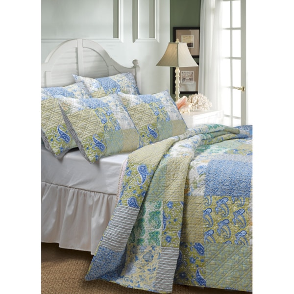 Greenland Home Fashions Vintage-style Jade Deluxe Five-piece Patchwork Cotton Bedspread Set