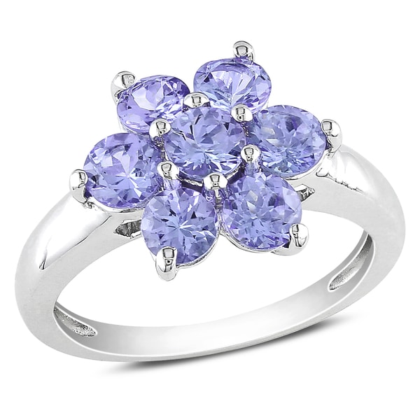 Miadora Sterling Silver Round Tanzanite Flower Ring   14645674