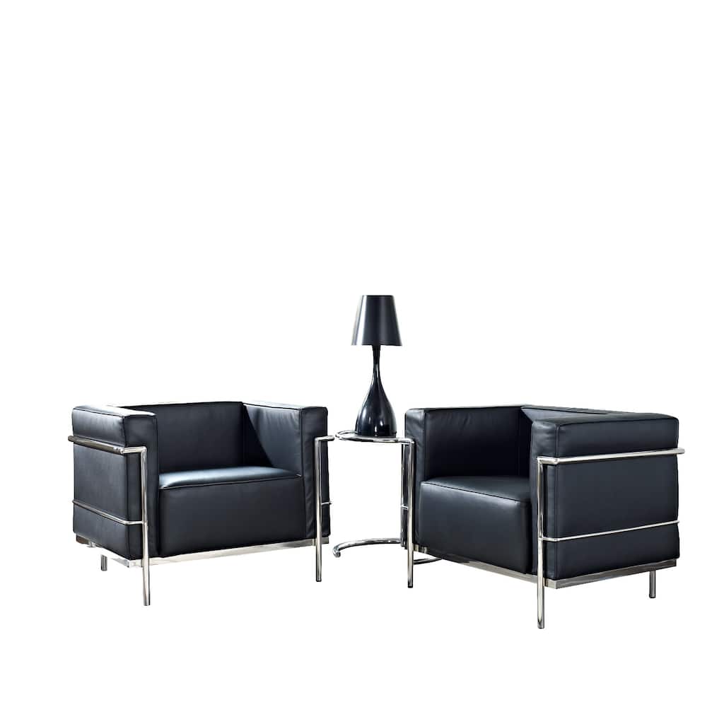 Black Leather Chair and Side Table Set