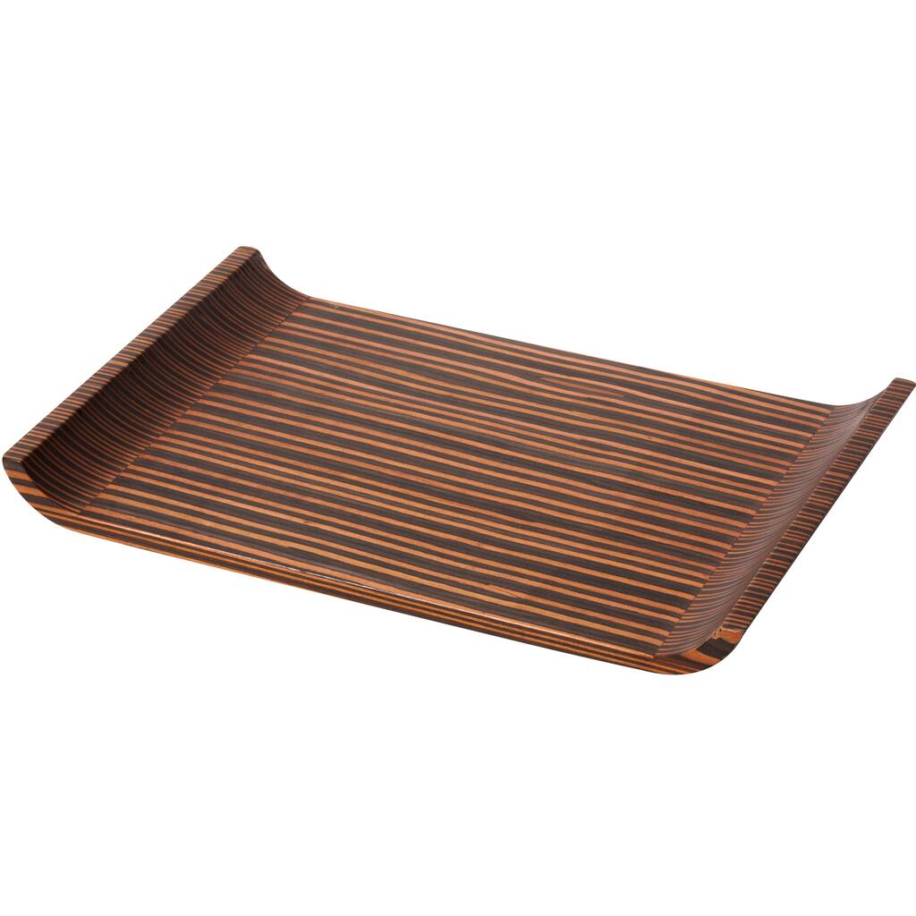 Circulaire Zebra Brown Smooth Textured Wood Bath Tray with Turned Ends