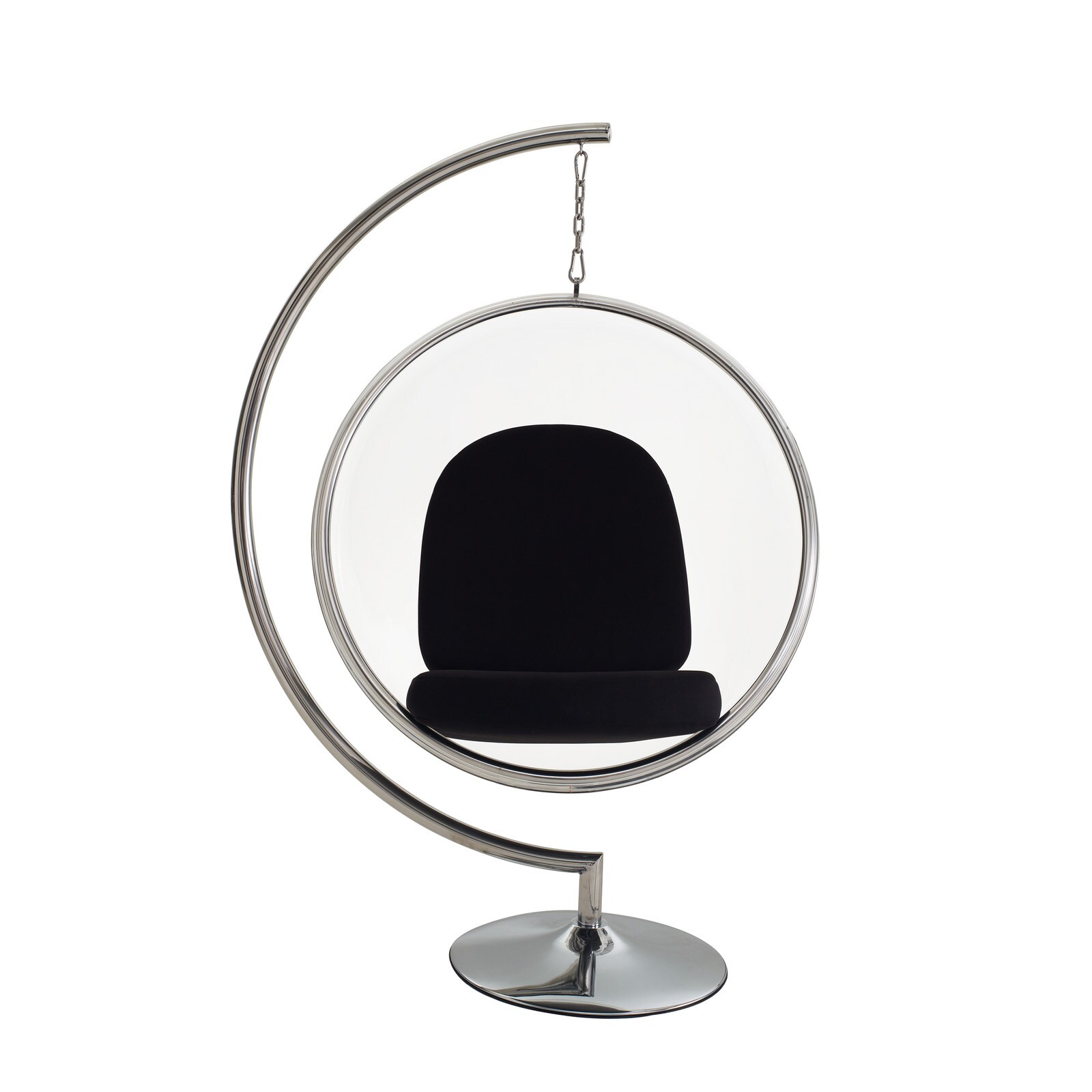 Eero Aarnio Style Bubble Chair And Stand With Black Pillows
