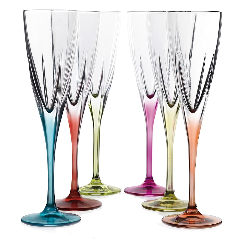 Fusion Multicolor Champagne Glasses (Set of 6)