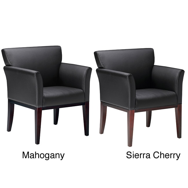 Mayline Mercado Black Leather Visitor Chair With Solid Wood Legs