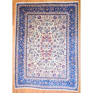 Persian Hand knotted Isfahan Ivory/ Blue Wool Rug (910 x 137)