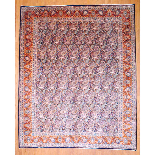 Herat Oriental Persian Hand knotted Kashan Navy/ Rust Wool Rug (10 x