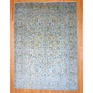 Persian Hand knotted Kashan Light Green/ Navy Wool Rug (9'10 x 13'9) 7x9   10x14 Rugs