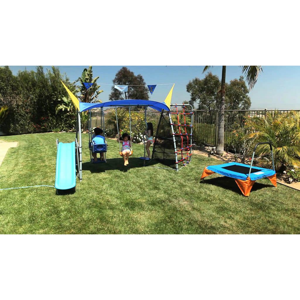 Ironkids Premier 650 Complete Fitness Playground Swing Set with Protective Sunshade and Refreshing Mist