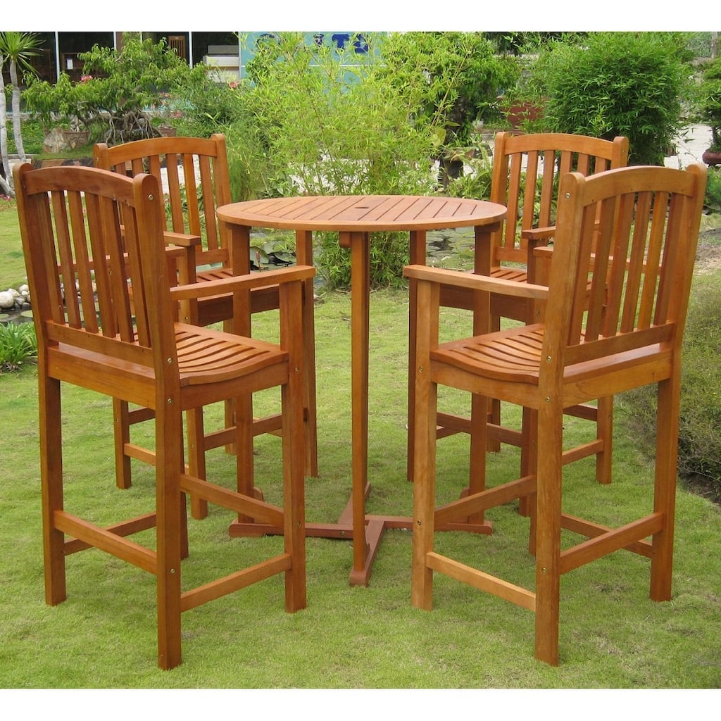 Royal Tahiti 5-Piece Balau Hardwood Patio Bar-Height Dining Set