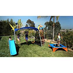 Ironkids Premier 550 Fitness Playground Swing Set with Rope Climb and Refreshing Mist