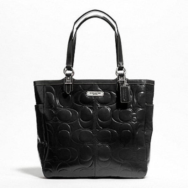 Shop Coach Gallery Black Signature Embossed Patent Leather Tote Bag - Overstock - 7157434