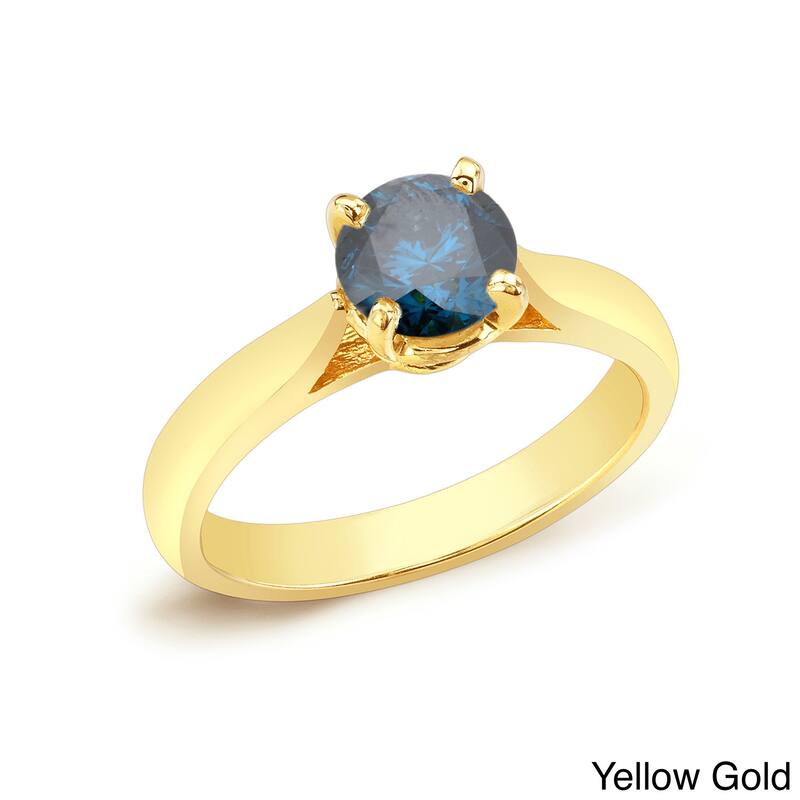 Auriya 14k Gold 1ctw Solitaire Blue Diamond Engagement Ring (I1-I2) - Yellow - 9