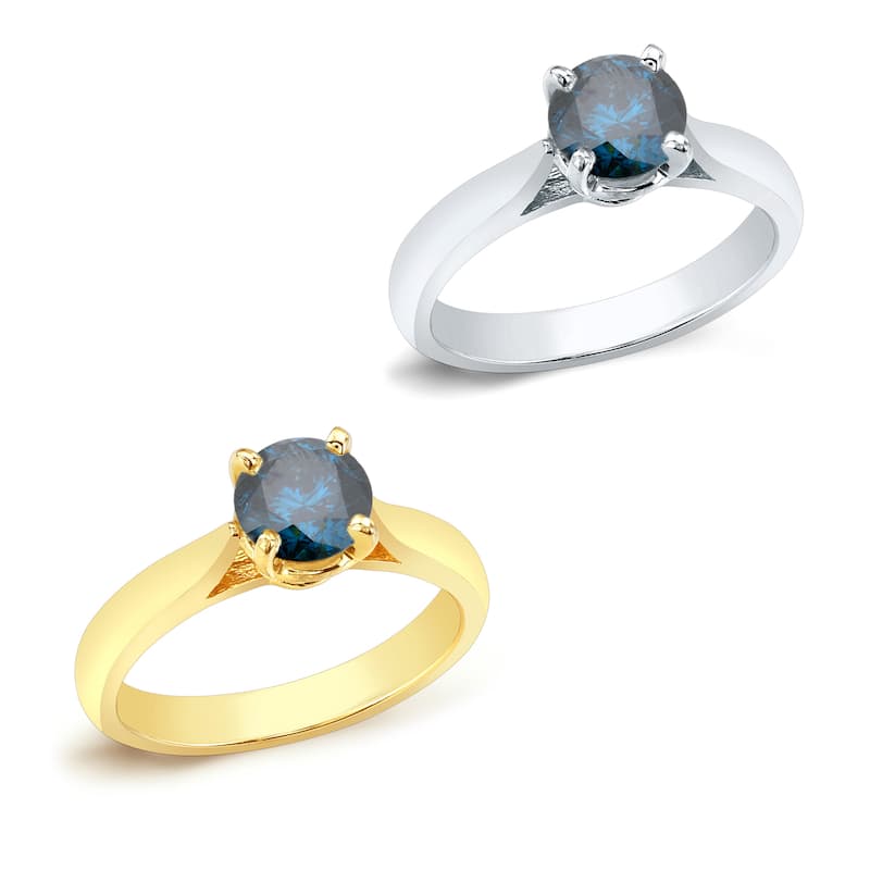 Auriya 14k Gold 1ctw Solitaire Blue Diamond Engagement Ring (I1-I2)