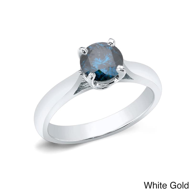 Auriya 14k Gold 1ctw Solitaire Blue Diamond Engagement Ring (I1-I2) - White - 7
