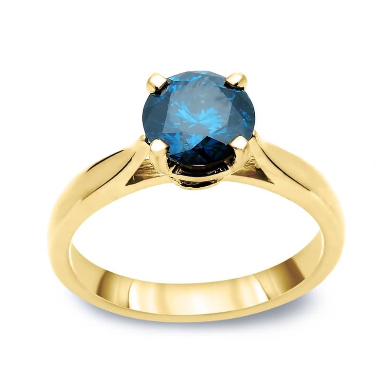 Auriya 14k Gold 1/2ctw Solitaire Blue Diamond Engagement Ring (I1-I2)