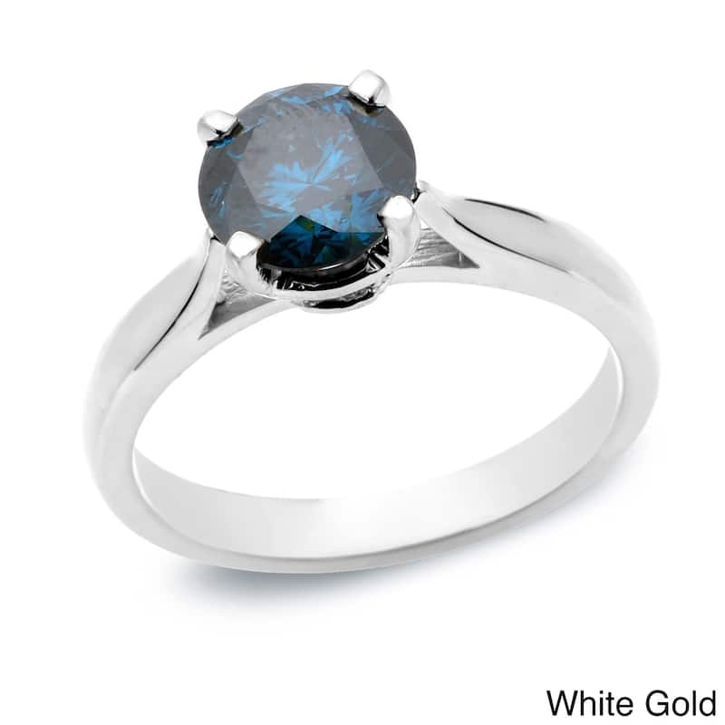 Auriya 14k Gold 1/2ctw Solitaire Blue Diamond Engagement Ring (I1-I2) - White - 4