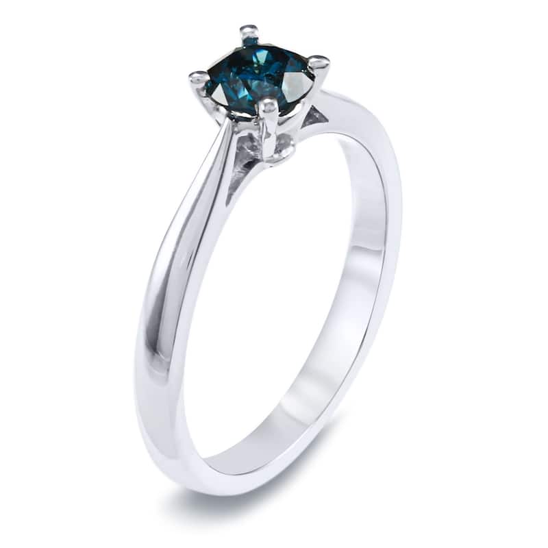 Auriya 14k Gold 1/2ctw Solitaire Blue Diamond Engagement Ring (I1-I2)