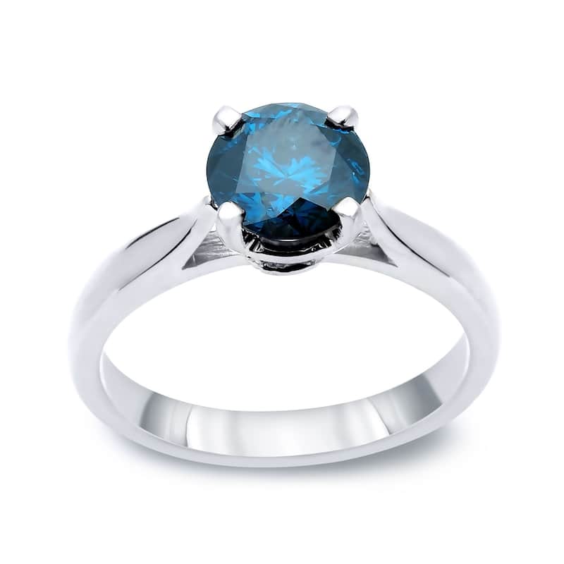 Auriya 14k Gold 1/2ctw Solitaire Blue Diamond Engagement Ring (I1-I2)
