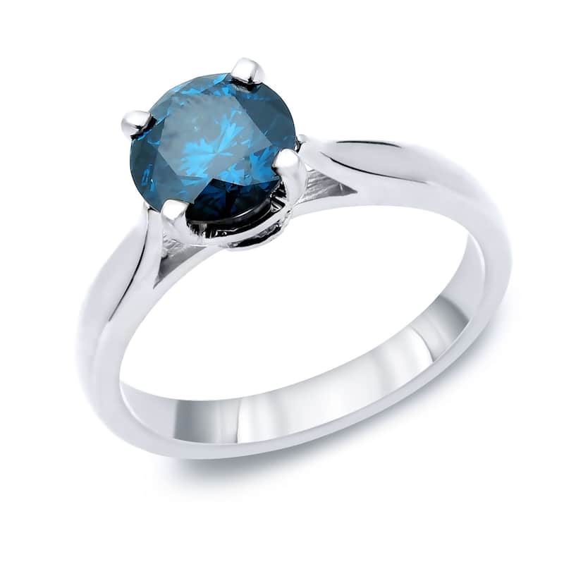 Auriya 14k Gold 1/2ctw Solitaire Blue Diamond Engagement Ring (I1-I2)