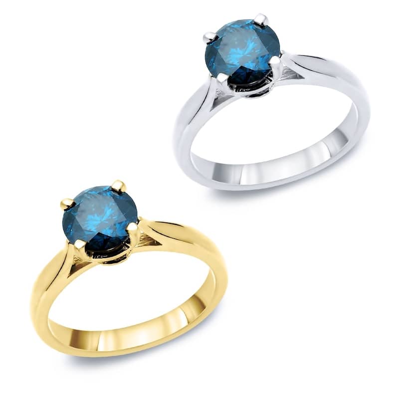 Auriya 14k Gold 1/2ctw Solitaire Blue Diamond Engagement Ring (I1-I2)