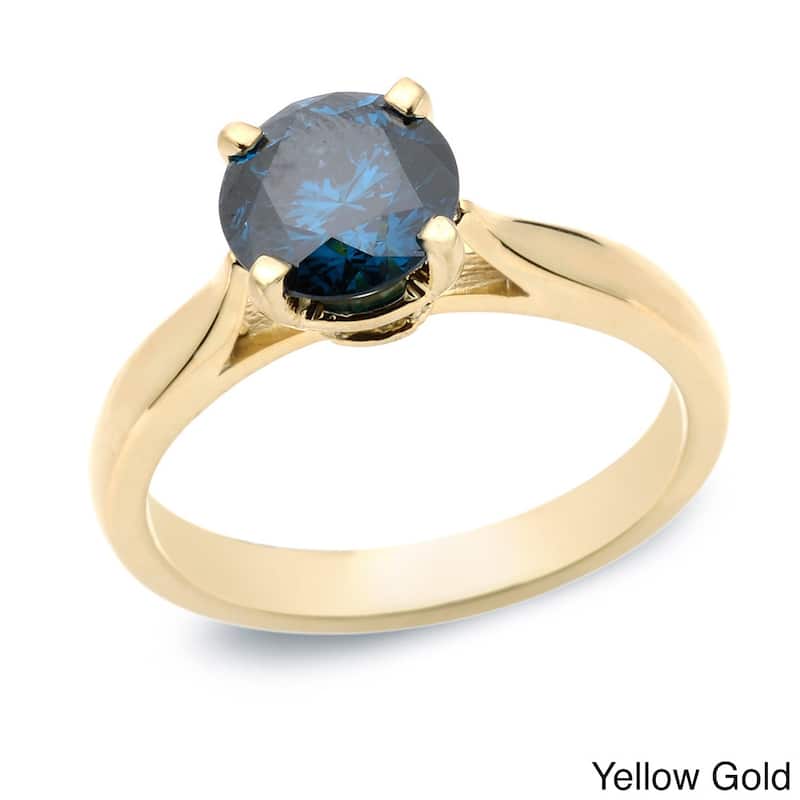 Auriya 14k Gold 1/2ctw Solitaire Blue Diamond Engagement Ring (I1-I2) - Yellow - 4