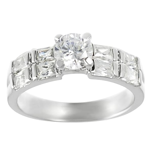 Journee Collection Silver Round and Emerald-cut Cubic Zirconia Engagement Ring
