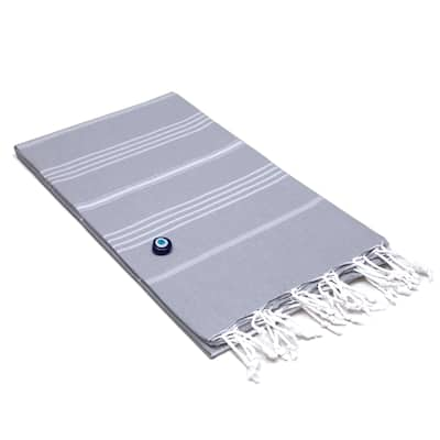 Authentic Pestemal Fouta Original Grey and White Pencil Turkish Cotton Bath/ Beach Towel