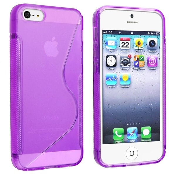 INSTEN Clear Purple S Shape TPU Rubber Phone Case Cover for Apple iPhone 5/ 5S