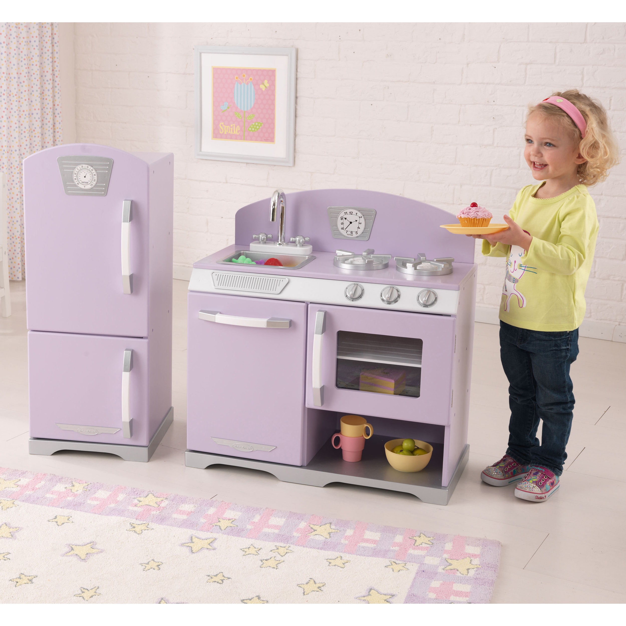 kidkraft pink retro kitchen & refrigerator