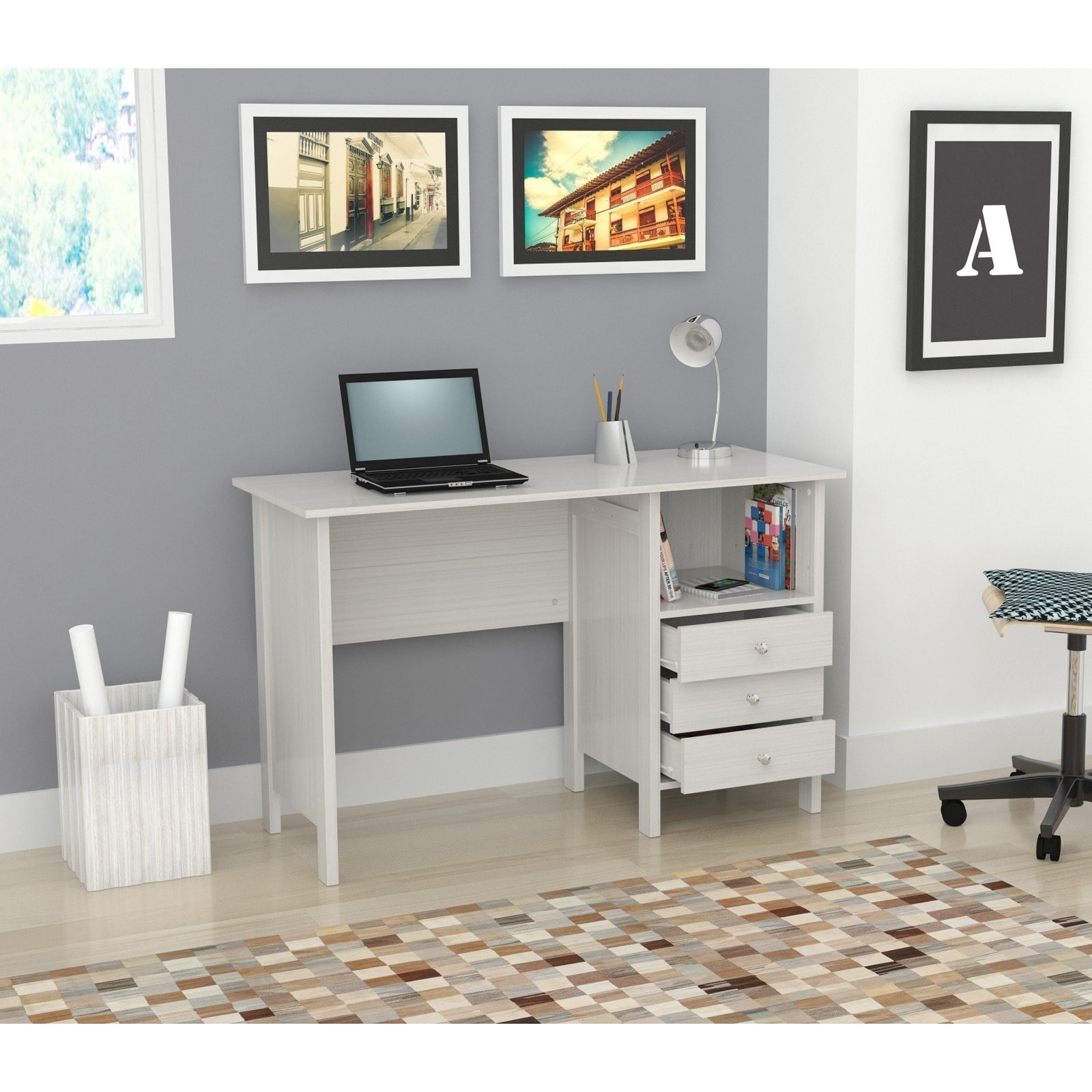 Inval White Modern Straight Desk