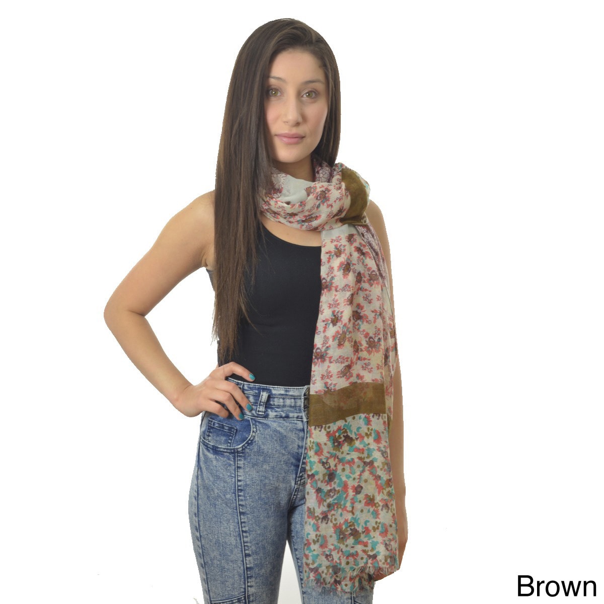 La77 La77 Floral Evening Scarf Brown Size One Size Fits Most