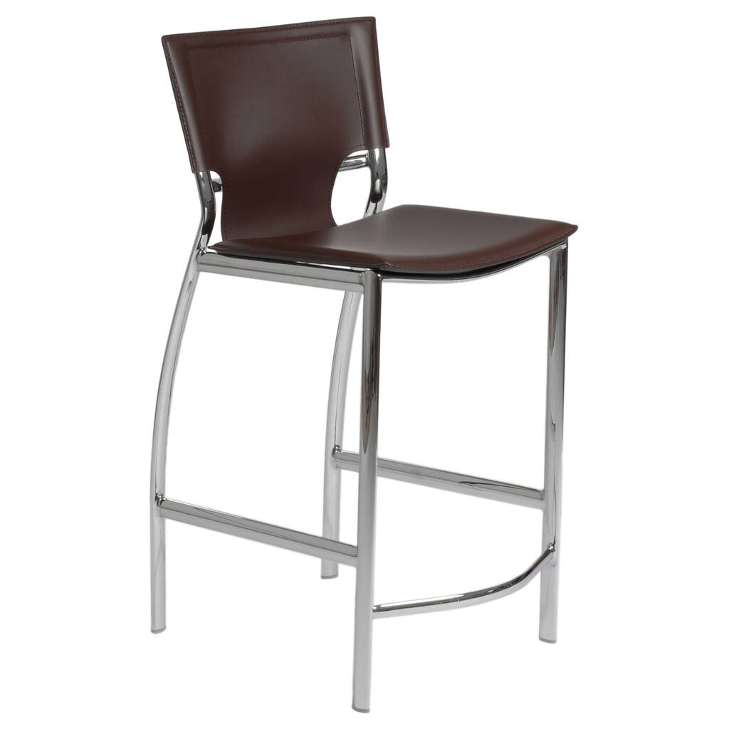 Vinnie 24.02-inch Brown Leather/ Chrome Counter Stool (Set of 2)