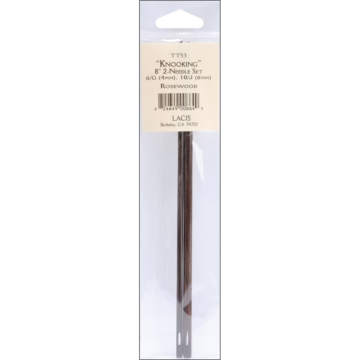 Knooking Needles 8 2/pkg  6/g (4mm) and 10/j (6mm) rosewood