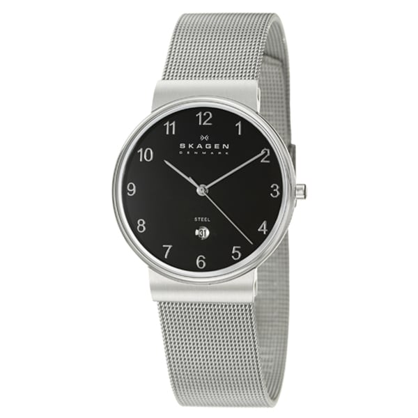 Skagen Men's Stainless Steel Mesh Watch with Black Dial Skagen Men's Skagen Watches