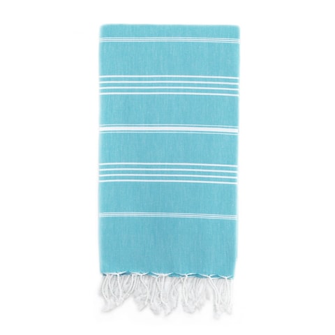 Authentic Pestemal Fouta Original Turquoise Blue and White Stripe Turkish Cotton Bath/ Beach Towel