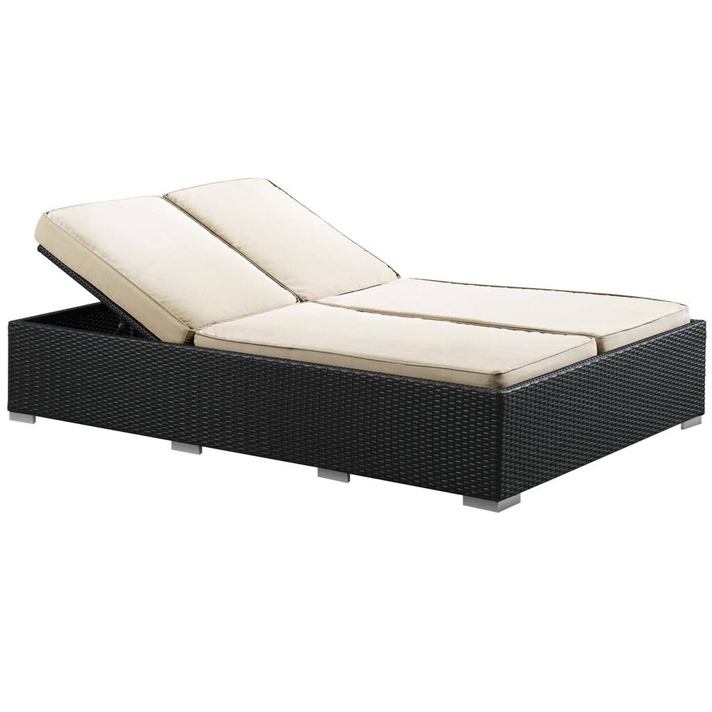 Evince Traditional Two-Seater Outdoor Espresso Wicker Patio Chaise Recliner